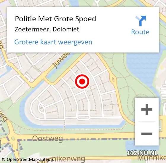 Locatie op kaart van de 112 melding: Politie Met Grote Spoed Naar Zoetermeer, Dolomiet op 2 november 2022 15:28