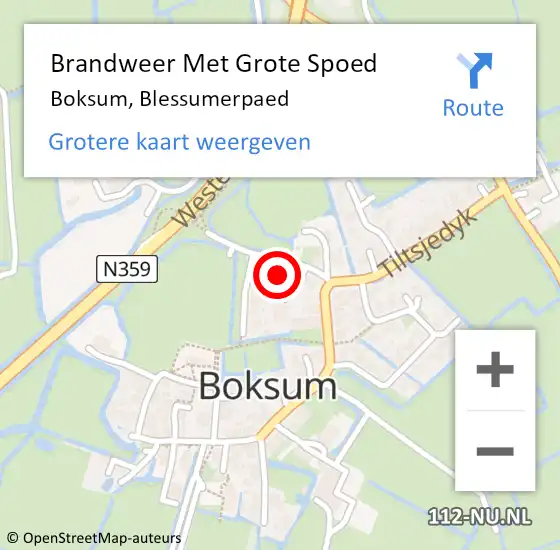 Locatie op kaart van de 112 melding: Brandweer Met Grote Spoed Naar Boksum, Blessumerpaed op 2 november 2022 15:36