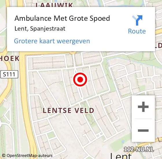 Locatie op kaart van de 112 melding: Ambulance Met Grote Spoed Naar Lent, Spanjestraat op 2 november 2022 16:01