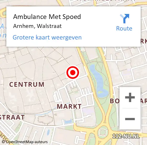 Locatie op kaart van de 112 melding: Ambulance Met Spoed Naar Arnhem, Walstraat op 2 november 2022 16:31