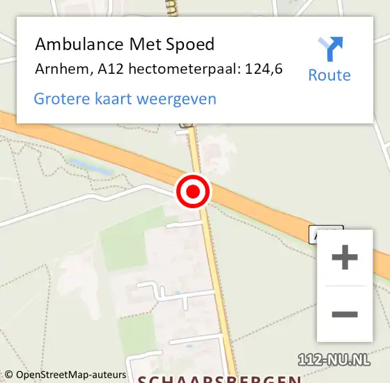 Locatie op kaart van de 112 melding: Ambulance Met Spoed Naar Arnhem, A12 hectometerpaal: 124,6 op 2 november 2022 16:41