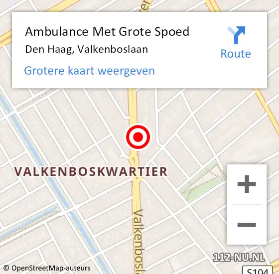 Locatie op kaart van de 112 melding: Ambulance Met Grote Spoed Naar Den Haag, Valkenboslaan op 2 november 2022 16:46