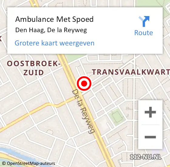 Locatie op kaart van de 112 melding: Ambulance Met Spoed Naar Den Haag, De la Reyweg op 2 november 2022 16:51