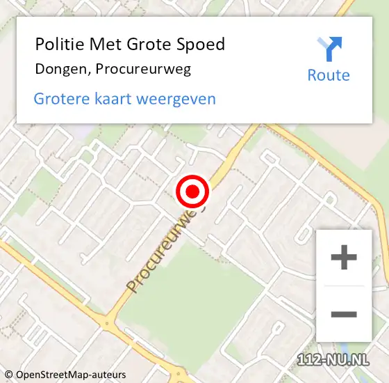 Locatie op kaart van de 112 melding: Politie Met Grote Spoed Naar Dongen, Procureurweg op 2 november 2022 16:57