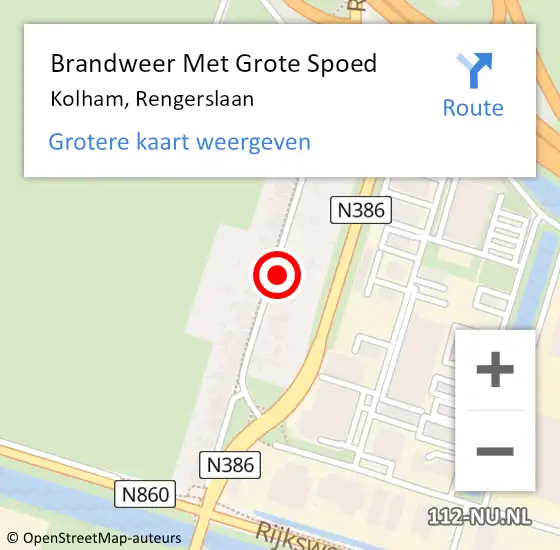 Locatie op kaart van de 112 melding: Brandweer Met Grote Spoed Naar Kolham, Rengerslaan op 2 november 2022 16:59