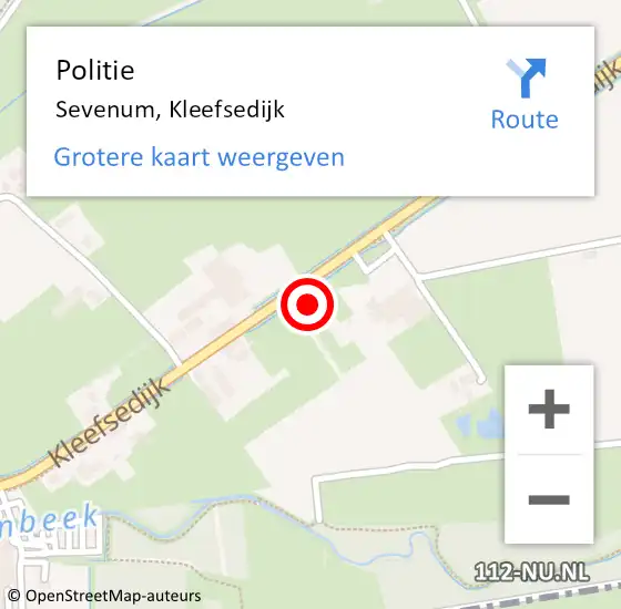 Locatie op kaart van de 112 melding: Politie Sevenum, Kleefsedijk op 2 november 2022 17:26