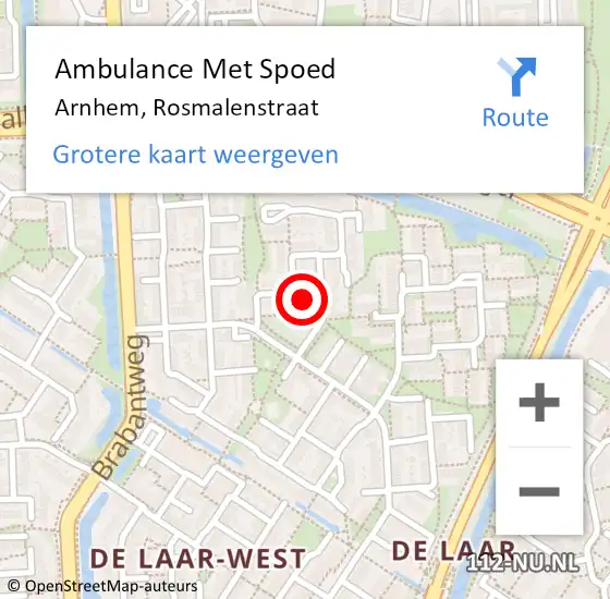 Locatie op kaart van de 112 melding: Ambulance Met Spoed Naar Arnhem, Rosmalenstraat op 2 november 2022 17:27