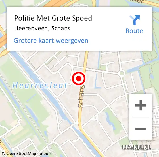 Locatie op kaart van de 112 melding: Politie Met Grote Spoed Naar Heerenveen, Schans op 2 november 2022 17:38