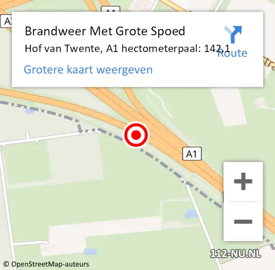 Locatie op kaart van de 112 melding: Brandweer Met Grote Spoed Naar Hof van Twente, A1 hectometerpaal: 142,1 op 2 november 2022 17:39