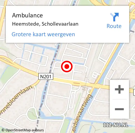 Locatie op kaart van de 112 melding: Ambulance Heemstede, Schollevaarlaan op 2 november 2022 17:43