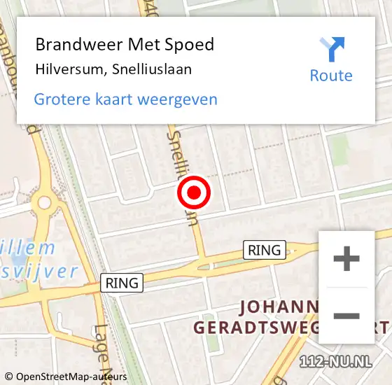 Locatie op kaart van de 112 melding: Brandweer Met Spoed Naar Hilversum, Snelliuslaan op 2 november 2022 17:47