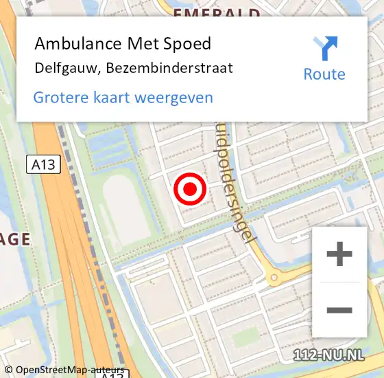 Locatie op kaart van de 112 melding: Ambulance Met Spoed Naar Delfgauw, Bezembinderstraat op 2 november 2022 17:57