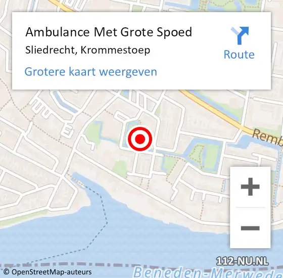 Locatie op kaart van de 112 melding: Ambulance Met Grote Spoed Naar Sliedrecht, Krommestoep op 2 november 2022 18:02