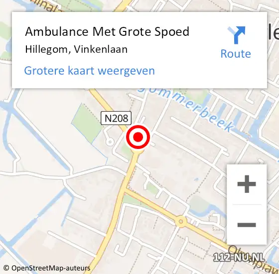 Locatie op kaart van de 112 melding: Ambulance Met Grote Spoed Naar Hillegom, Vinkenlaan op 2 november 2022 18:04