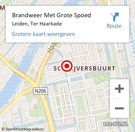 Locatie op kaart van de 112 melding: Brandweer Met Grote Spoed Naar Leiden, Ter Haarkade op 2 november 2022 18:05