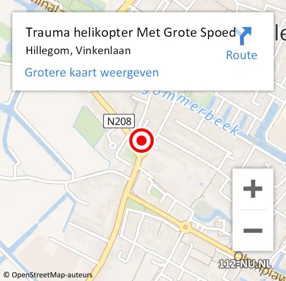 Locatie op kaart van de 112 melding: Trauma helikopter Met Grote Spoed Naar Hillegom, Vinkenlaan op 2 november 2022 18:07