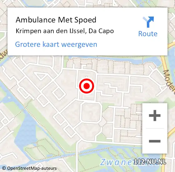 Locatie op kaart van de 112 melding: Ambulance Met Spoed Naar Krimpen aan den IJssel, Da Capo op 2 november 2022 18:50