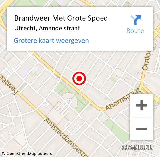 Locatie op kaart van de 112 melding: Brandweer Met Grote Spoed Naar Utrecht, Amandelstraat op 2 november 2022 18:55