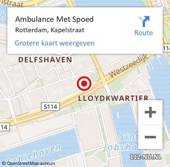 Locatie op kaart van de 112 melding: Ambulance Met Spoed Naar Rotterdam, Kapelstraat op 2 november 2022 19:23