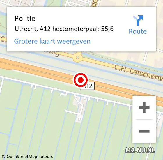 Locatie op kaart van de 112 melding: Politie Utrecht, A12 hectometerpaal: 55,6 op 2 november 2022 19:40