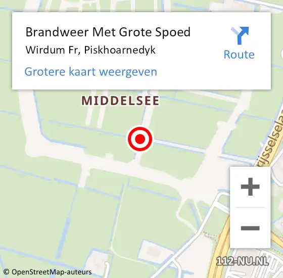 Locatie op kaart van de 112 melding: Brandweer Met Grote Spoed Naar Wirdum Fr, Piskhoarnedyk op 3 augustus 2014 17:35