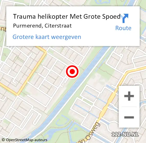 Locatie op kaart van de 112 melding: Trauma helikopter Met Grote Spoed Naar Purmerend, Citerstraat op 2 november 2022 20:03