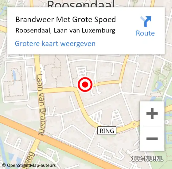 Locatie op kaart van de 112 melding: Brandweer Met Grote Spoed Naar Roosendaal, Laan van Luxemburg op 2 november 2022 20:20