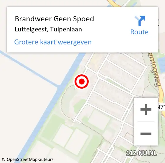 Locatie op kaart van de 112 melding: Brandweer Geen Spoed Naar Luttelgeest, Tulpenlaan op 2 november 2022 20:29