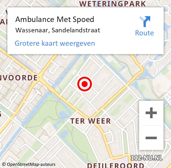 Locatie op kaart van de 112 melding: Ambulance Met Spoed Naar Wassenaar, Sandelandstraat op 2 november 2022 20:37
