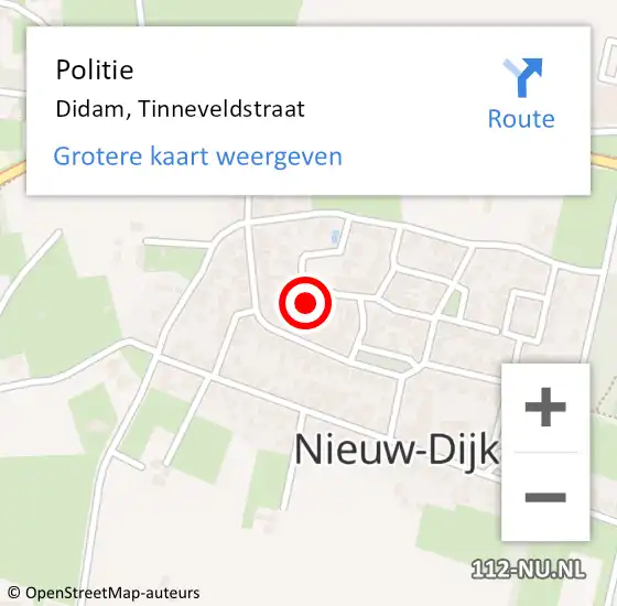 Locatie op kaart van de 112 melding: Politie Didam, Tinneveldstraat op 2 november 2022 20:47