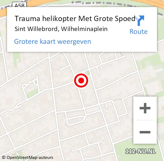 Locatie op kaart van de 112 melding: Trauma helikopter Met Grote Spoed Naar Sint Willebrord, Wilhelminaplein op 2 november 2022 20:55