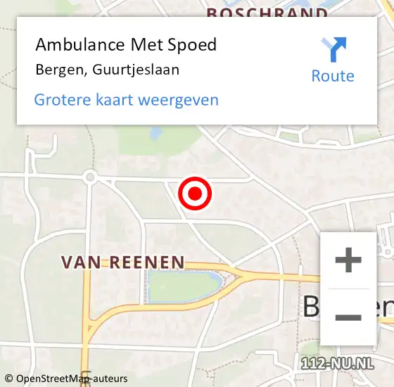 Locatie op kaart van de 112 melding: Ambulance Met Spoed Naar Bergen, Guurtjeslaan op 2 november 2022 21:07