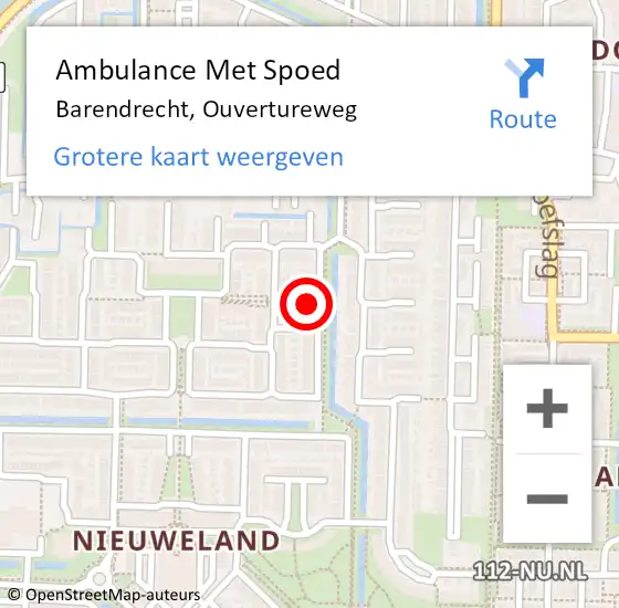 Locatie op kaart van de 112 melding: Ambulance Met Spoed Naar Barendrecht, Ouvertureweg op 2 november 2022 21:07