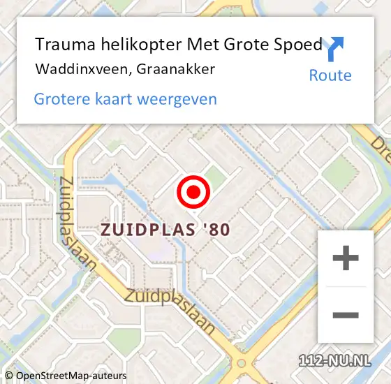 Locatie op kaart van de 112 melding: Trauma helikopter Met Grote Spoed Naar Waddinxveen, Graanakker op 2 november 2022 21:23