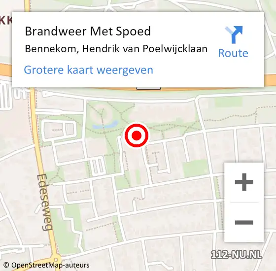 Locatie op kaart van de 112 melding: Brandweer Met Spoed Naar Bennekom, Hendrik van Poelwijcklaan op 2 november 2022 22:19