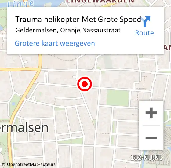 Locatie op kaart van de 112 melding: Trauma helikopter Met Grote Spoed Naar Geldermalsen, Oranje Nassaustraat op 2 november 2022 22:47