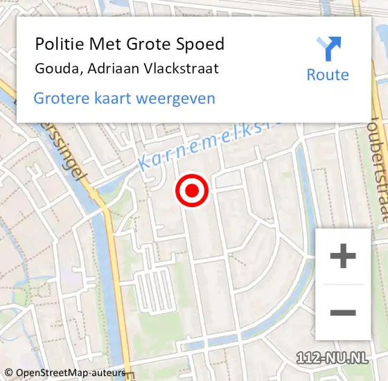 Locatie op kaart van de 112 melding: Politie Met Grote Spoed Naar Gouda, Adriaan Vlackstraat op 2 november 2022 22:56