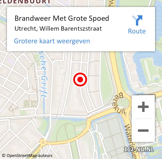 Locatie op kaart van de 112 melding: Brandweer Met Grote Spoed Naar Utrecht, Willem Barentszstraat op 2 november 2022 23:44