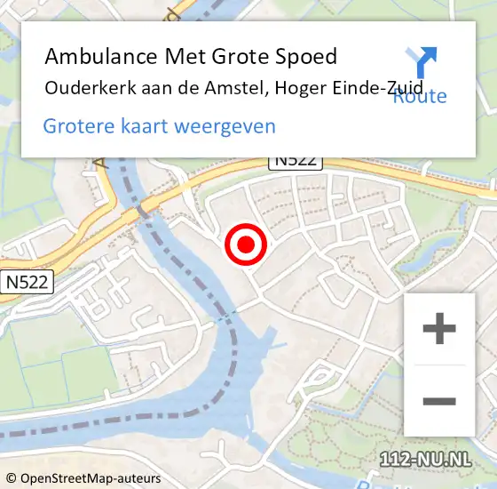 Locatie op kaart van de 112 melding: Ambulance Met Grote Spoed Naar Ouderkerk aan de Amstel, Hoger Einde-Zuid op 3 november 2022 02:51