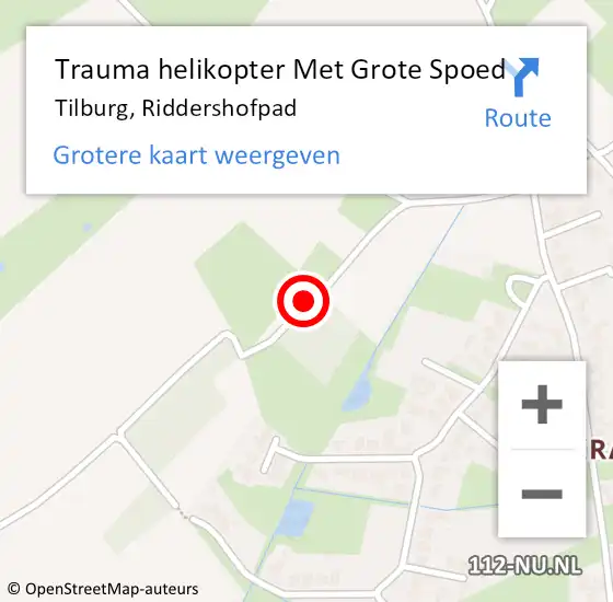 Locatie op kaart van de 112 melding: Trauma helikopter Met Grote Spoed Naar Tilburg, Riddershofpad op 3 november 2022 03:33