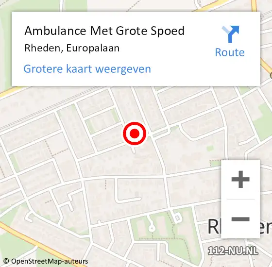 Locatie op kaart van de 112 melding: Ambulance Met Grote Spoed Naar Rheden, Europalaan op 3 november 2022 04:21