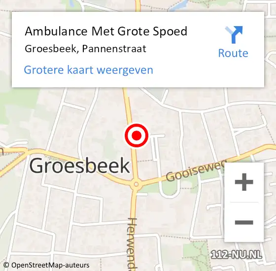 Locatie op kaart van de 112 melding: Ambulance Met Grote Spoed Naar Groesbeek, Pannenstraat op 3 november 2022 06:21