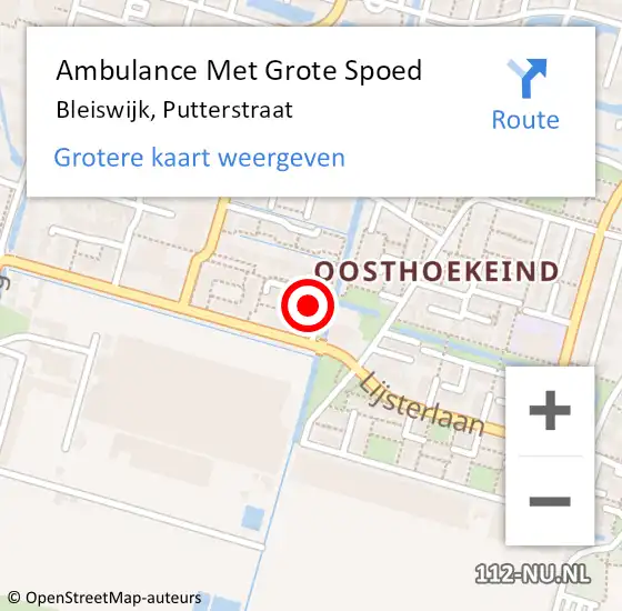 Locatie op kaart van de 112 melding: Ambulance Met Grote Spoed Naar Bleiswijk, Putterstraat op 3 november 2022 07:11