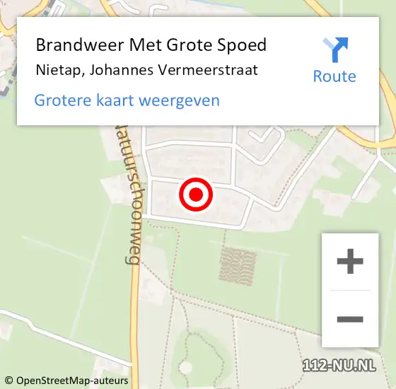 Locatie op kaart van de 112 melding: Brandweer Met Grote Spoed Naar Nietap, Johannes Vermeerstraat op 3 november 2022 08:35