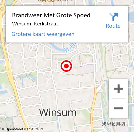 Locatie op kaart van de 112 melding: Brandweer Met Grote Spoed Naar Winsum, Kerkstraat op 3 november 2022 08:59