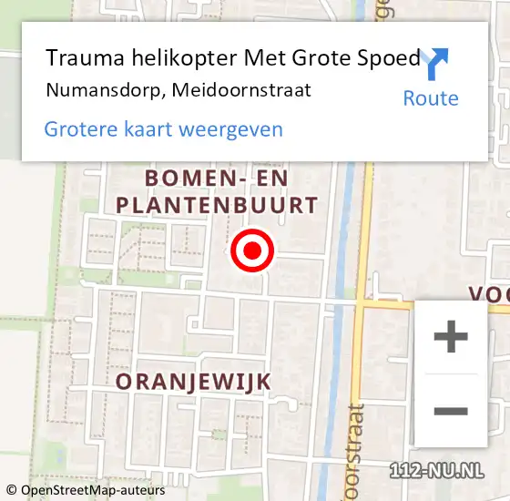 Locatie op kaart van de 112 melding: Trauma helikopter Met Grote Spoed Naar Numansdorp, Meidoornstraat op 3 november 2022 09:07