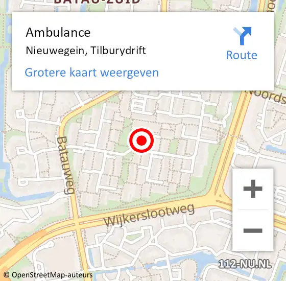 Locatie op kaart van de 112 melding: Ambulance Nieuwegein, Tilburydrift op 3 augustus 2014 18:34