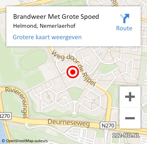 Locatie op kaart van de 112 melding: Brandweer Met Grote Spoed Naar Helmond, Nemerlaerhof op 3 november 2022 09:23