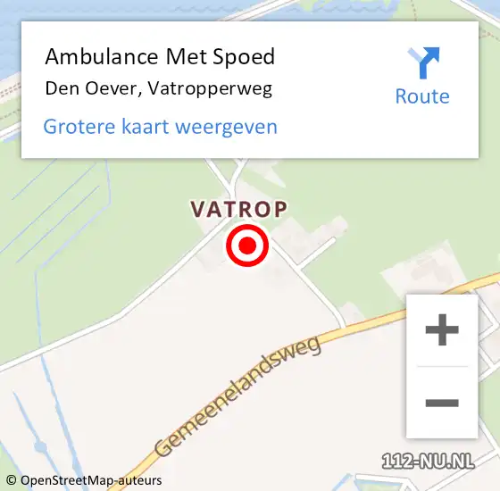 Locatie op kaart van de 112 melding: Ambulance Met Spoed Naar Den Oever, Vatropperweg op 3 november 2022 09:58