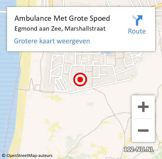 Locatie op kaart van de 112 melding: Ambulance Met Grote Spoed Naar Egmond aan Zee, Marshallstraat op 3 november 2022 10:03